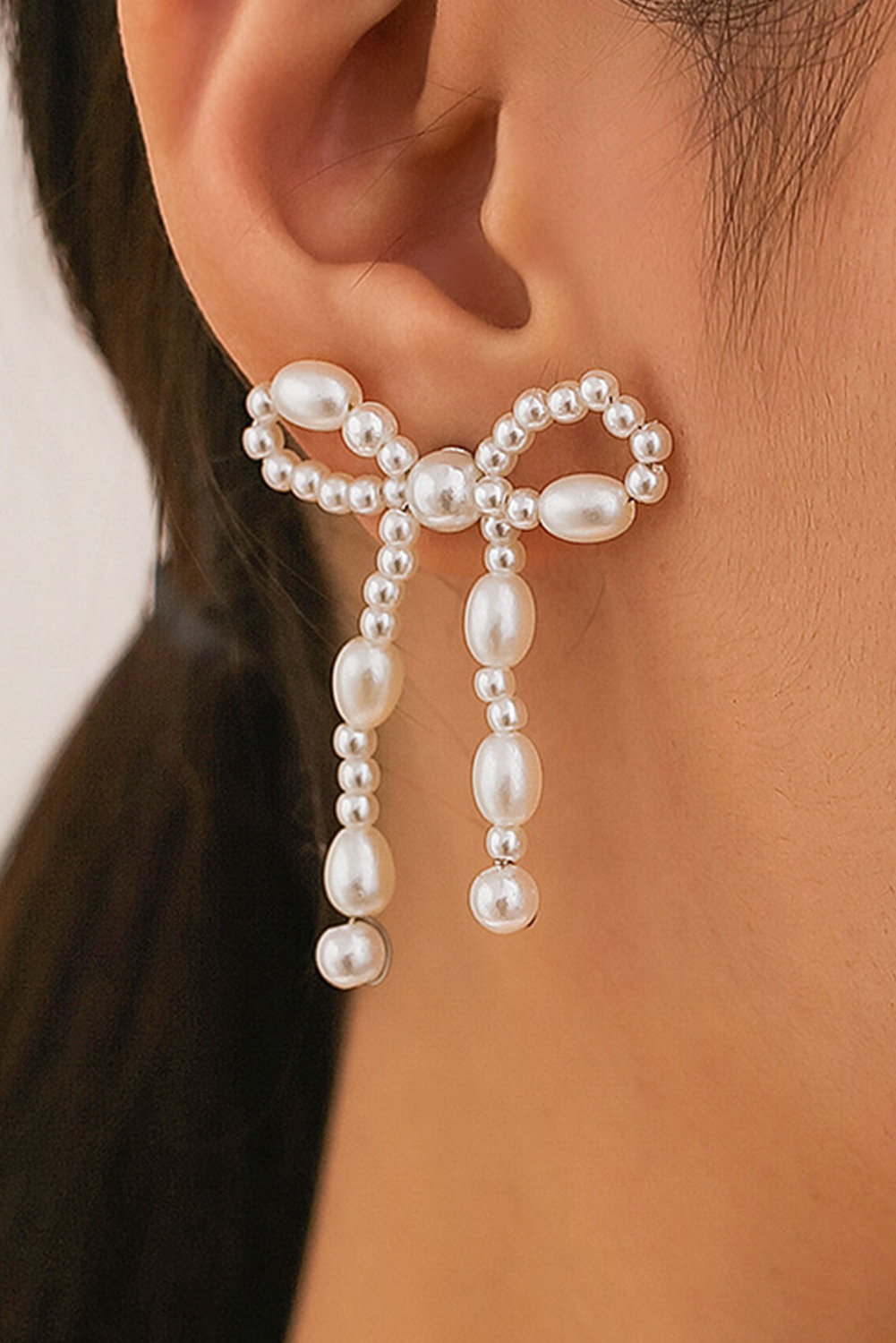 Shewin Wholesale Distributor White Pearl Beaded Bowknot Shaped Drop EARRINGS
