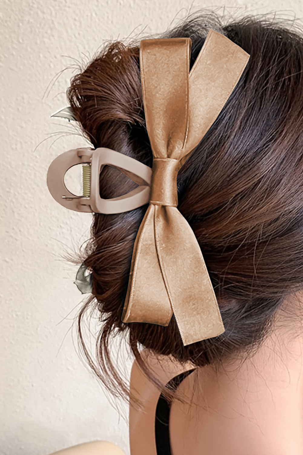 Light French Beige Solid Color Ribbon Bow Decor Hair Clip