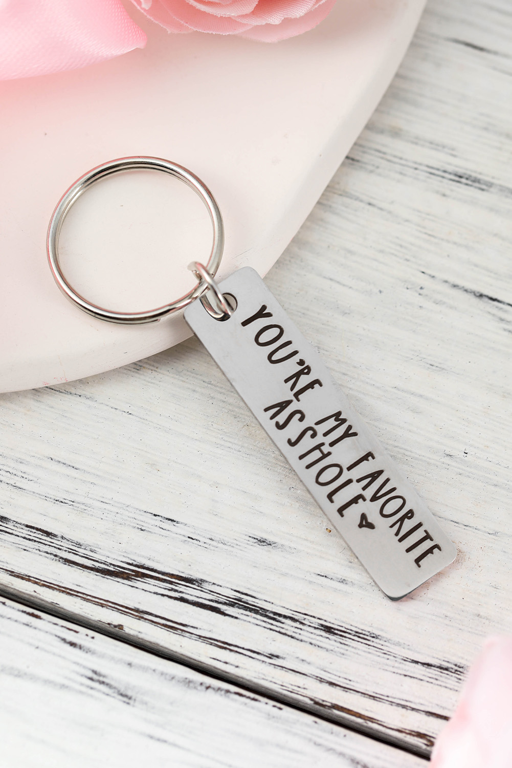 Silvery Slogan Lettering Stainless Steel VALENTINEs Keychain