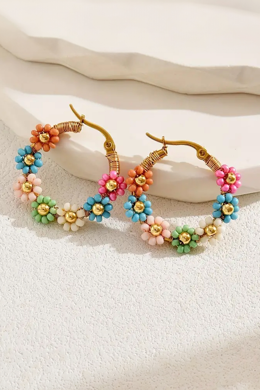 Shewin Wholesale Custom Pink Contrast Beaded FLOWERS Round Shape Dropping Earrings