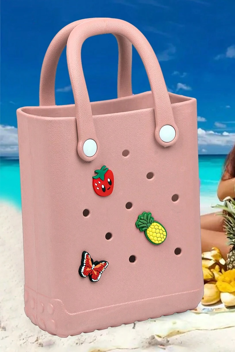 Shewin Wholesale Lady Apricot Pink Cute Jelly Eva Cut Out TOTE BAG