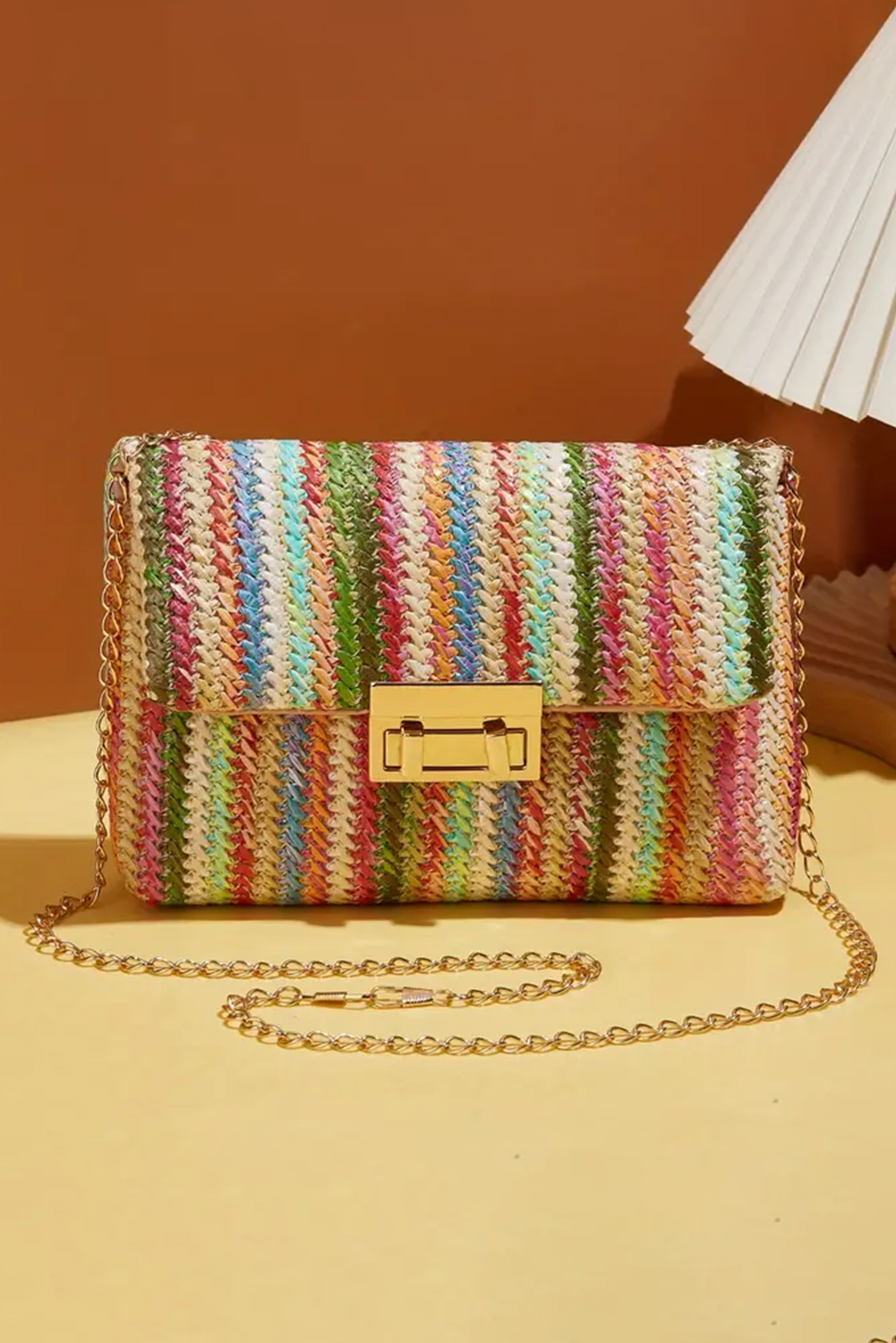 Shewin Wholesale Fall Strawberry Pink Striped Crochet Flapped Single Shoulder BAG