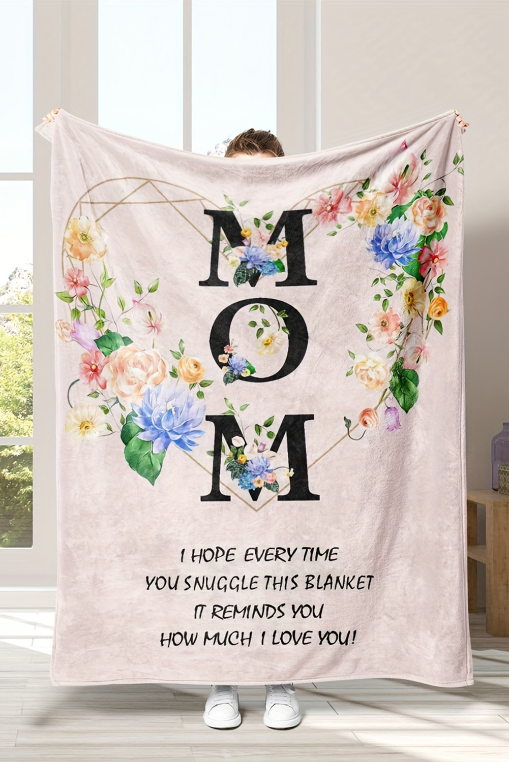 White MOM Floral Print Flannel BLANKET 130*150cm