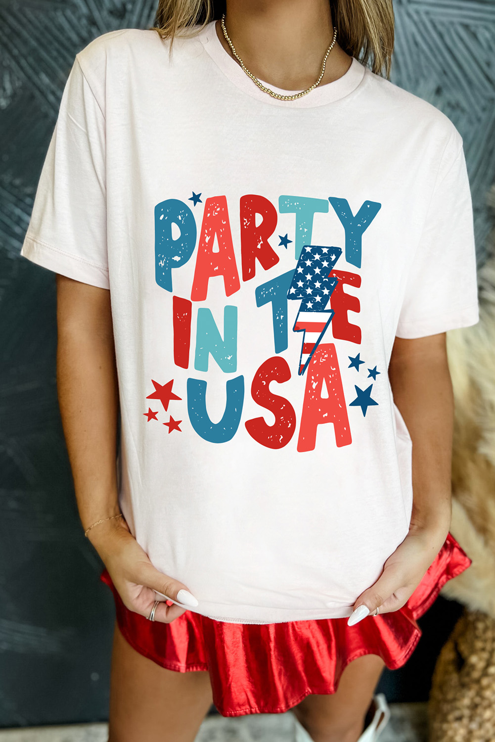 White PARTY IN THE USA American FLAG Graphic Tee