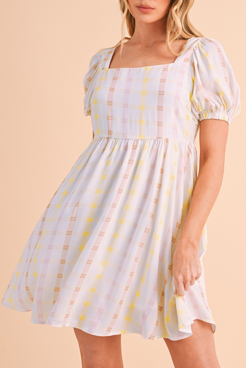 Multicolor Plaid Pocketed High Waist Mini Dress