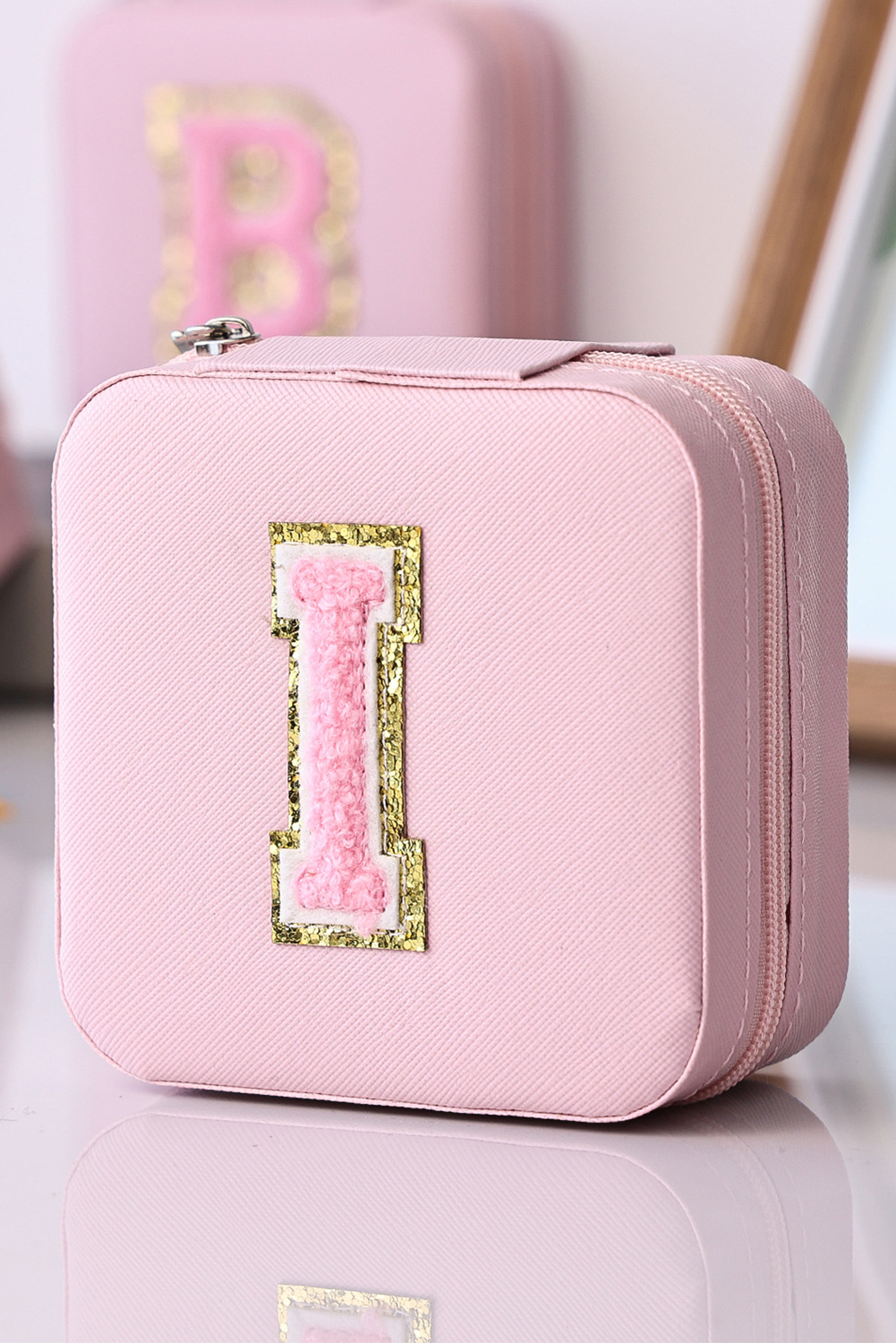 Shewin Wholesale Distributor Pink Portable Initial I Graphic JEWELRY Box