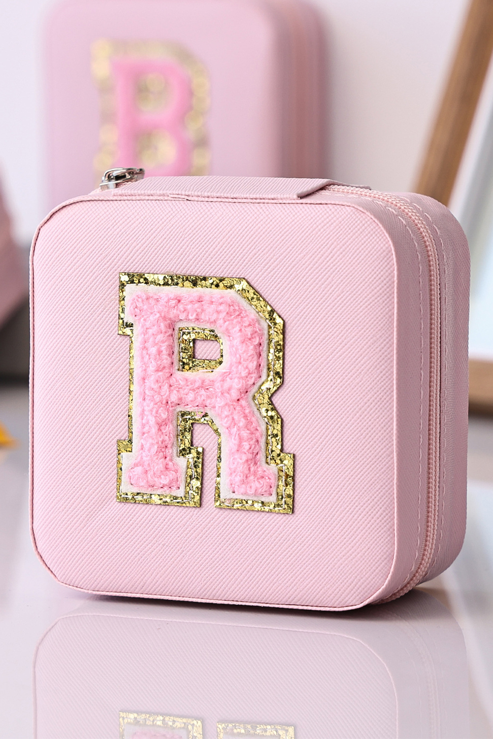 Shewin Wholesale Distributor Pink R Chenille Patch JEWELRY Box with Mirror
