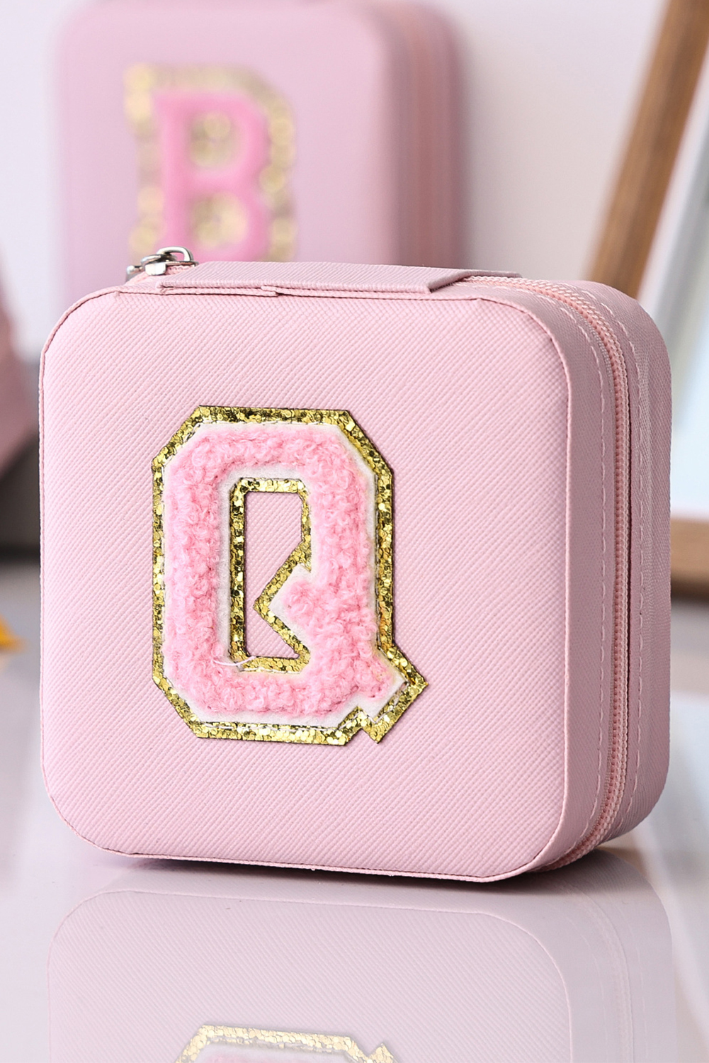 Shewin Wholesale Distributor Pink Q Chenille Patch JEWELRY Box with Mirror