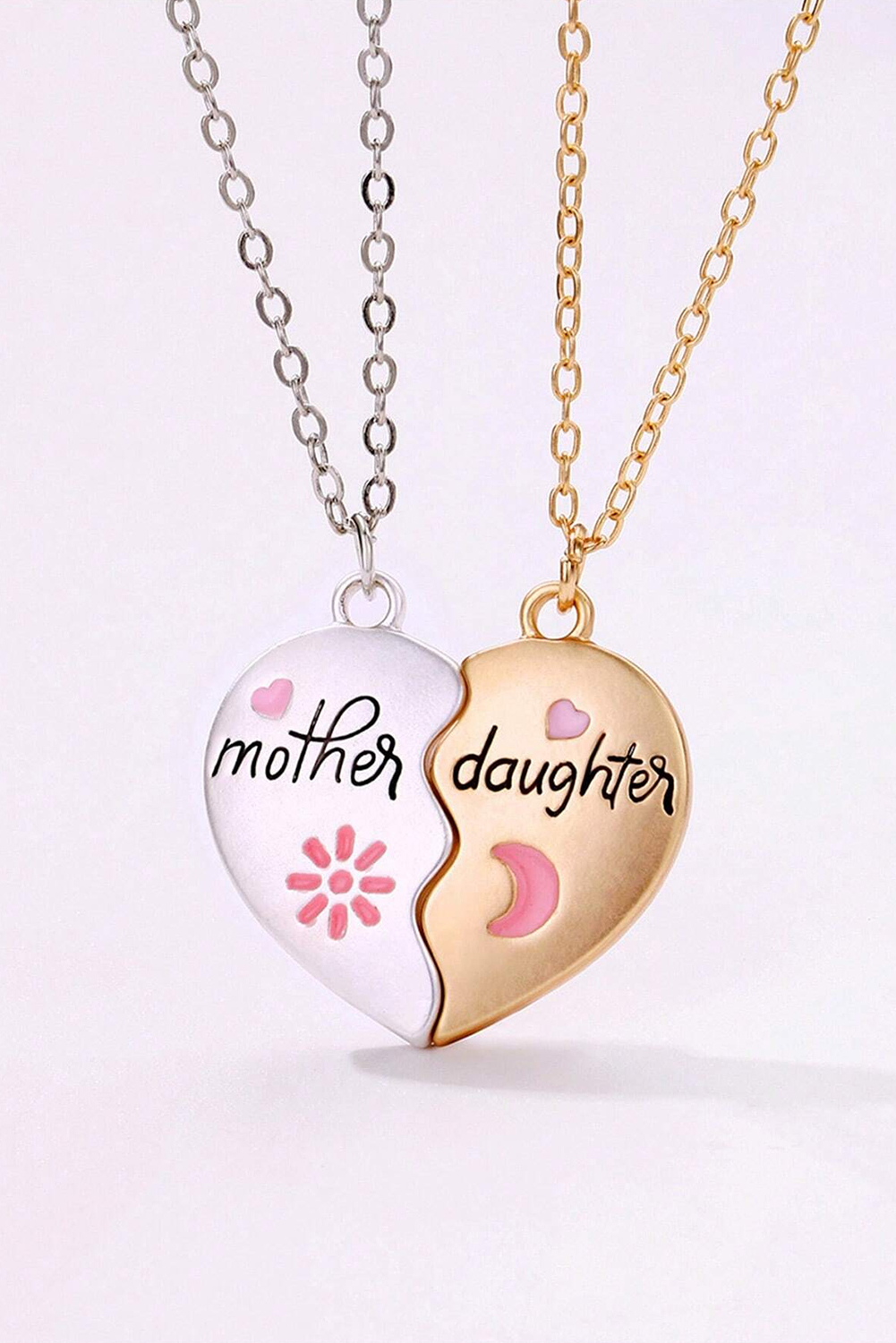 Shewin Wholesale Suppliers White 2pcs Mother & Daughter Magnetic Heart Necklace