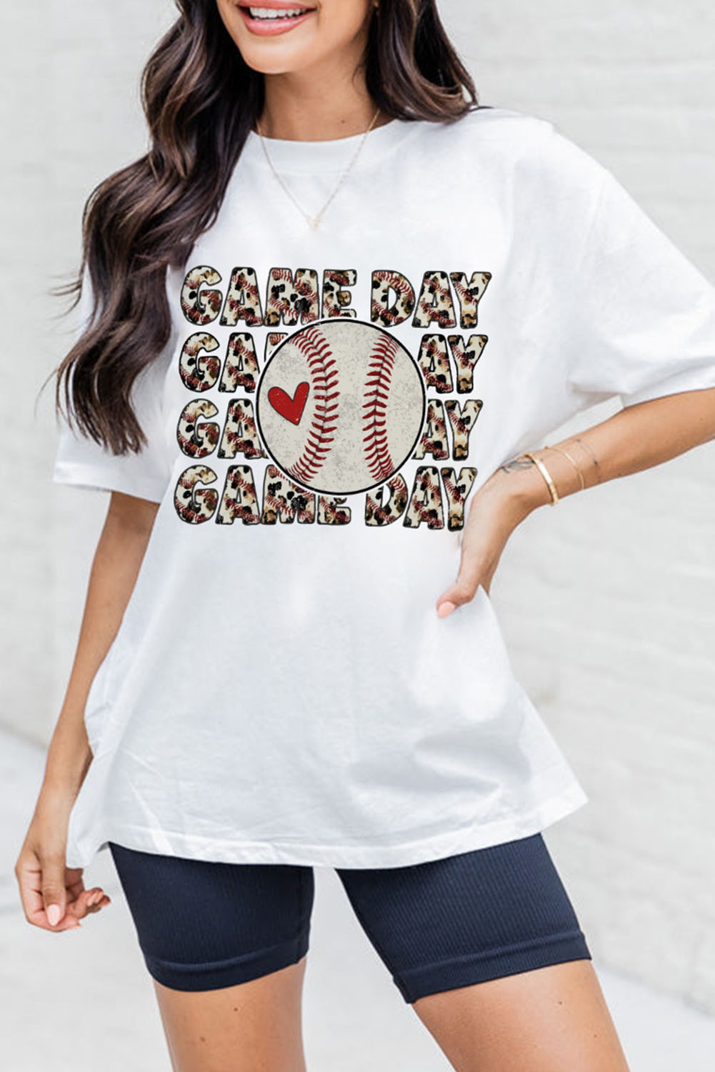 Shewin Wholesale Apparel White Baseball GAME DAY Letter Print Graphic Tee