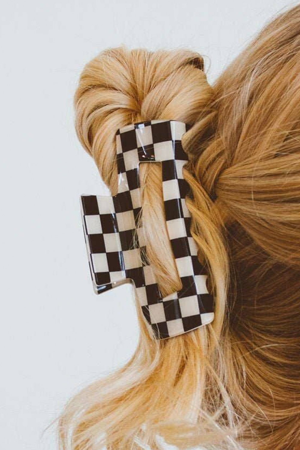 Shewin Wholesale Stores Black Checkered Print Hollow Out Hair Clip