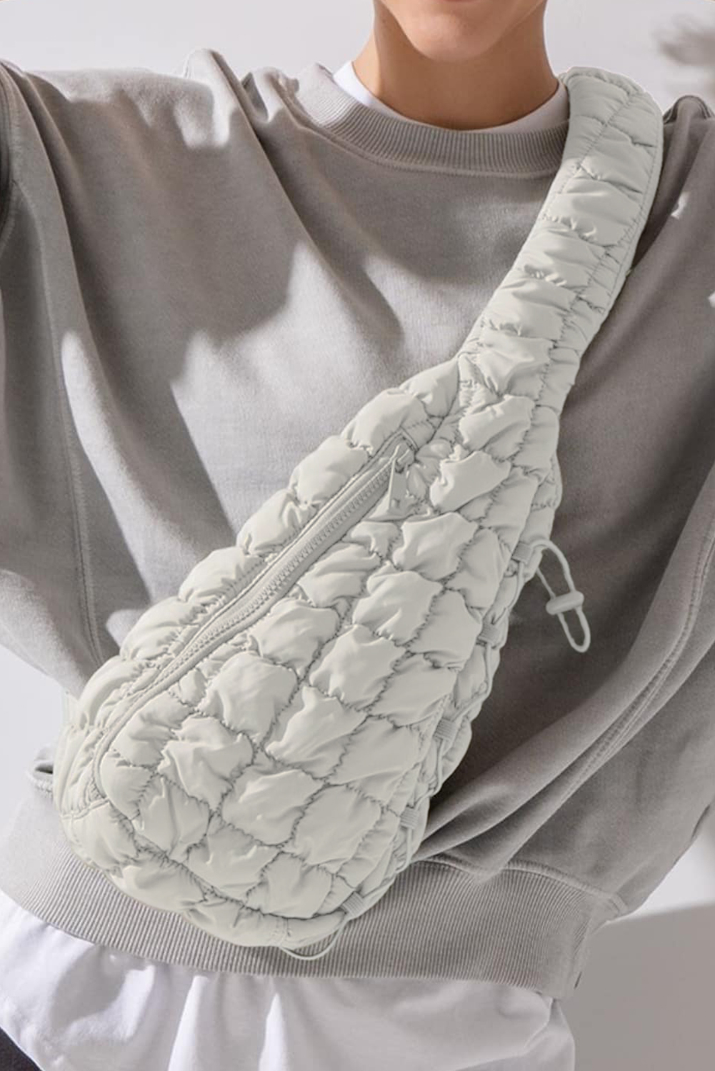 White Marshmallow Quilted Drawstring Decor Sling BAG