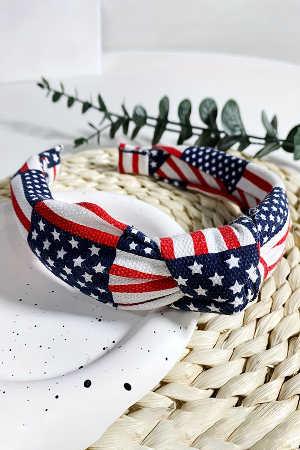 Shewin Wholesale Western Navy Blue American FLAG Print Knotted Hairband