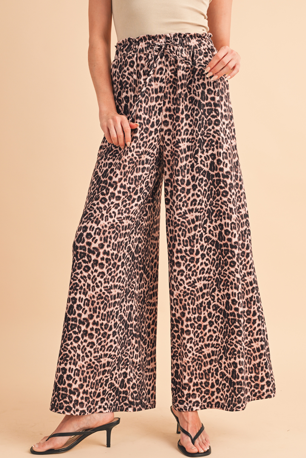 Shewin Wholesale Chic Women Desert Palm Boho Leopard Print Wide Leg PANTS