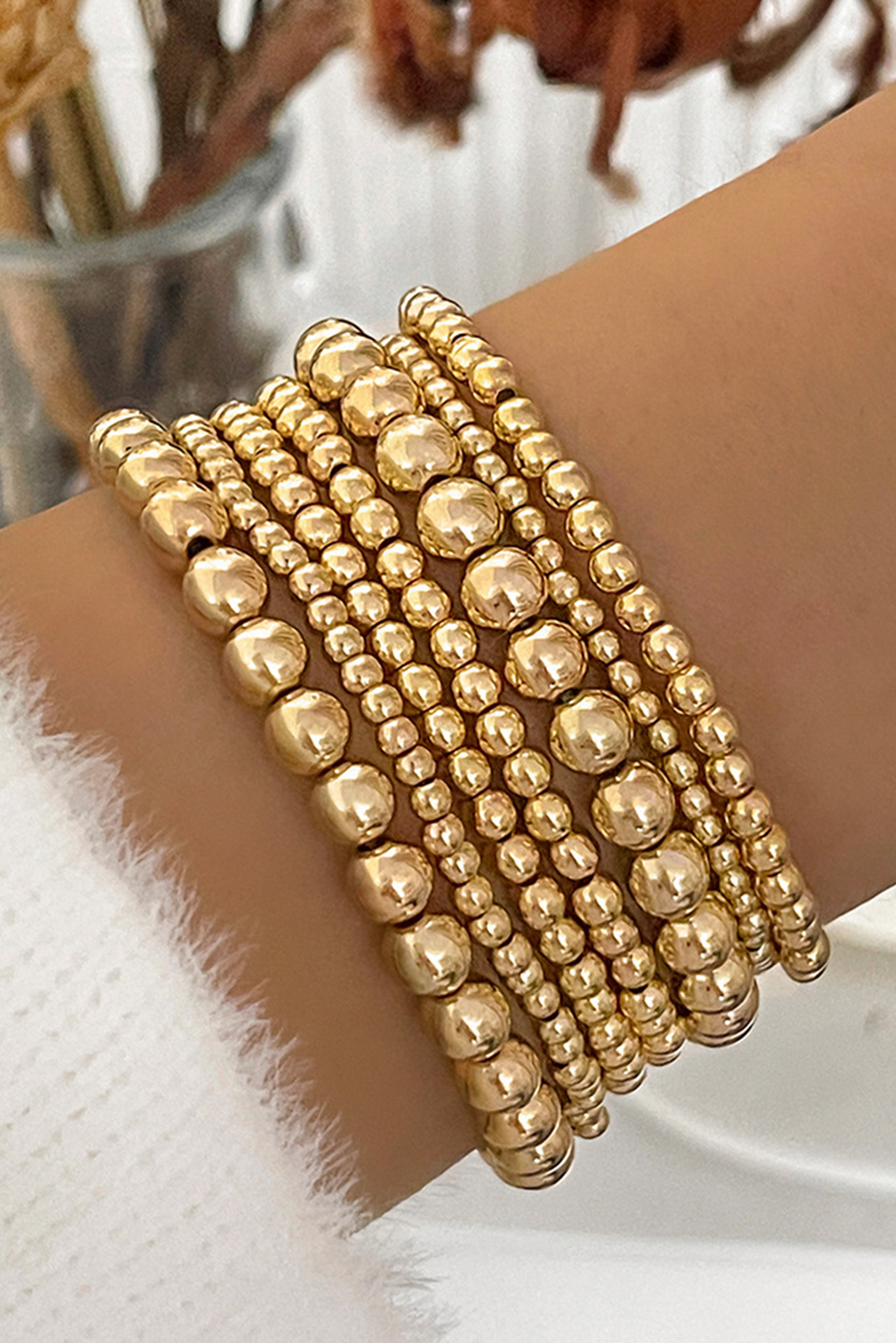 Shewin Wholesale Customized Gold 7pcs Minimalist Beaded Luxury Bracelet Set