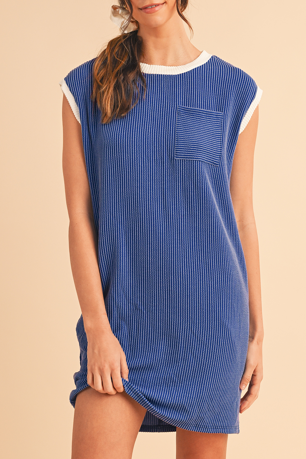 Sail Blue CAP Sleeve Ribbed T-Shirt Dress