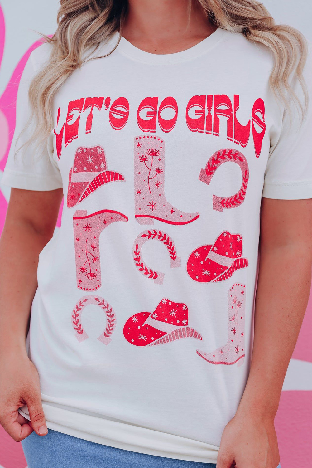 White LET'S GO GIRLS Boots & HATS Graphic T Shirt