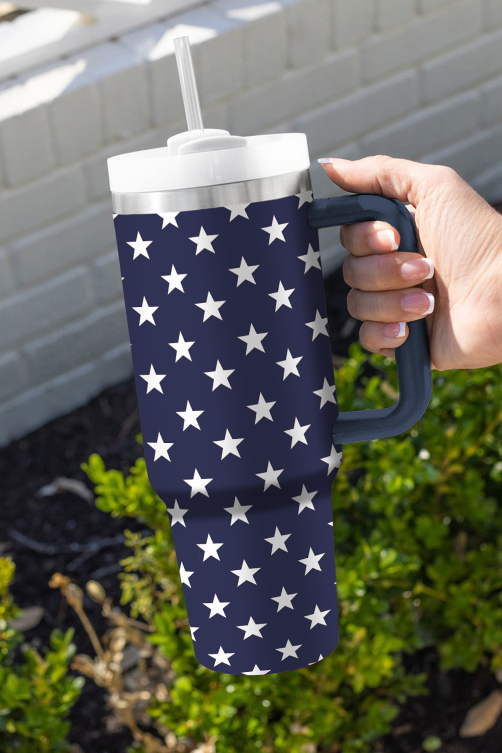 Sail Blue 4th of July Star Printed Tumbler with Handle