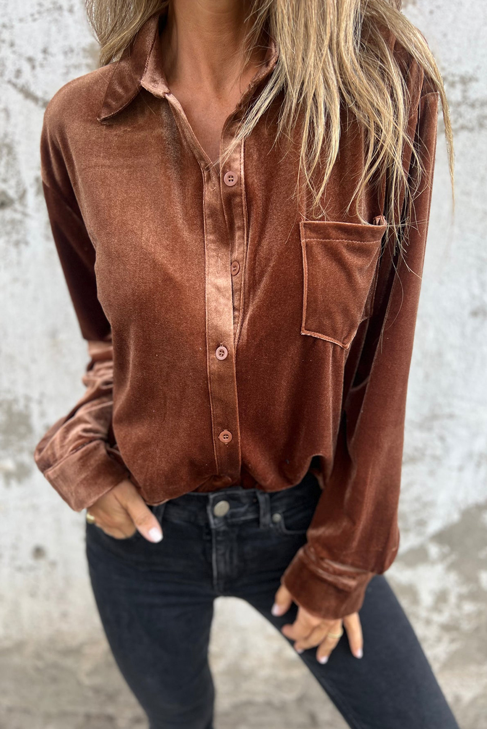 Chestnut Plain Chest Pocket VELVET Shirt