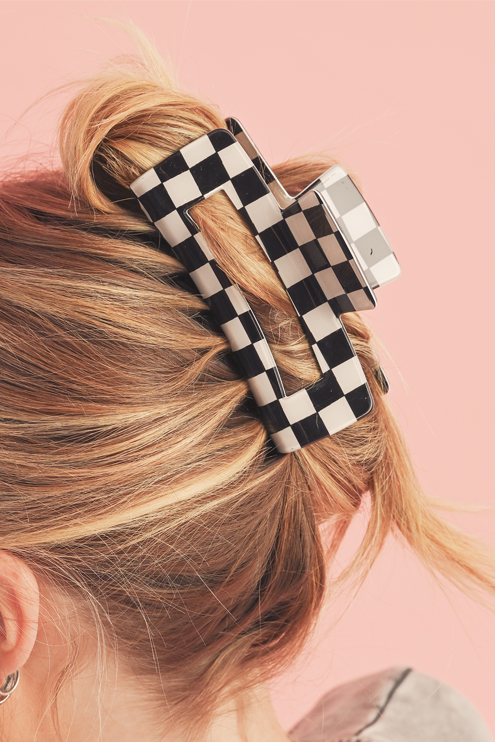 Shewin Wholesale Bulk Black Checkered Print Hollow Out Hair Clip