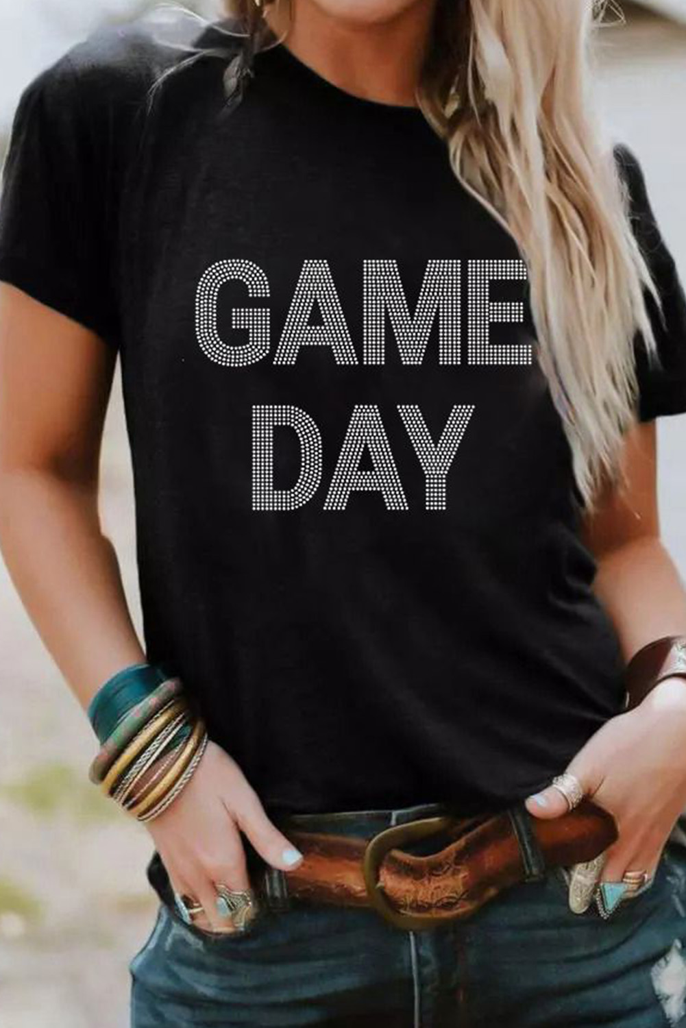 Black Rhinestone GAME DAY Graphic T Shirt