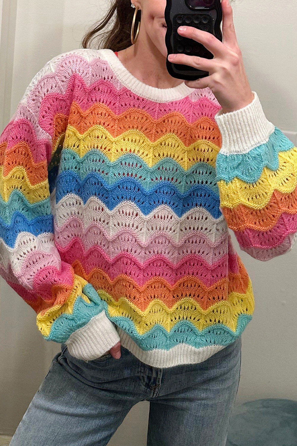 Rose Red Rainbow Colorblock Cut-Out Knit Sweater