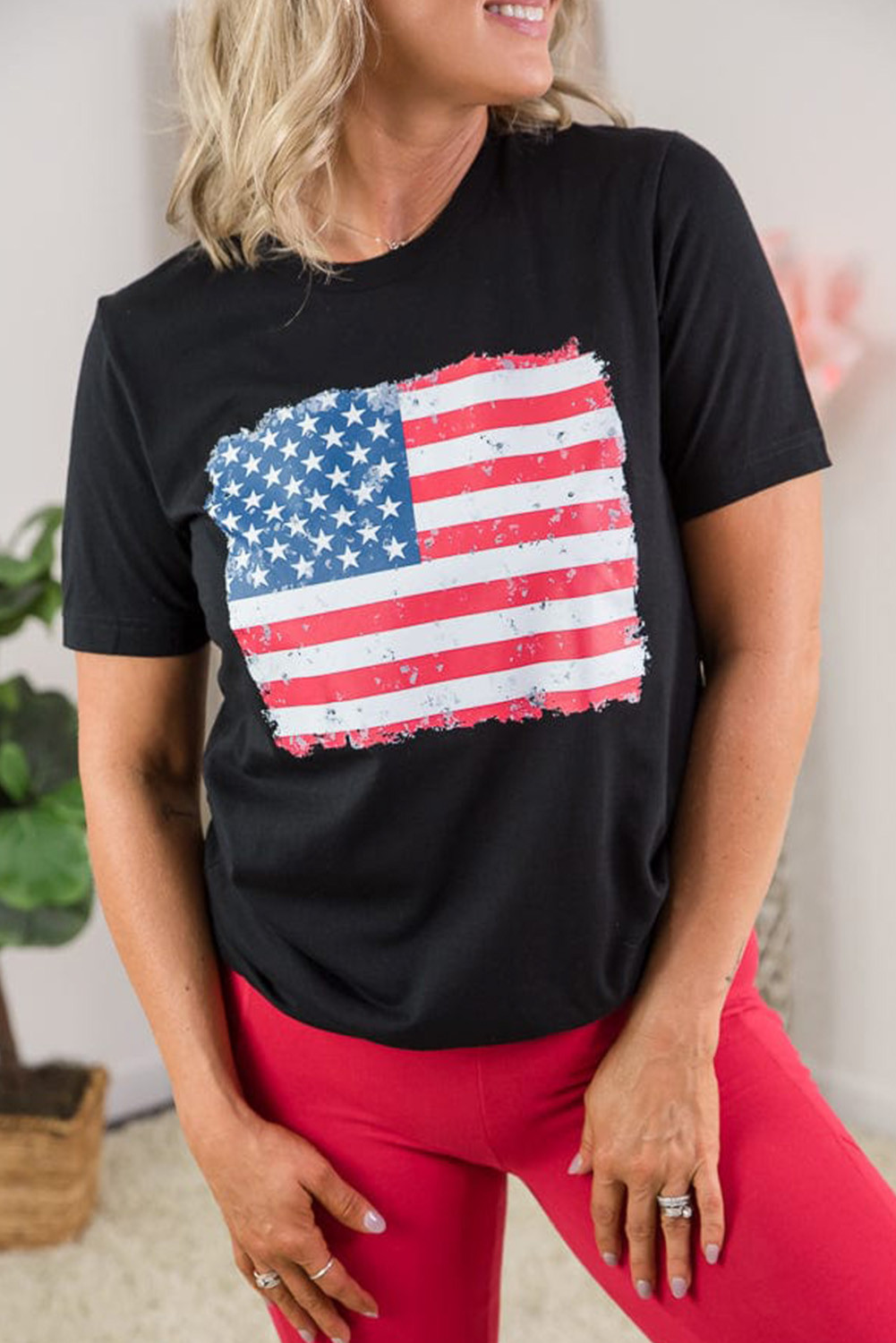 Black Flag Day Star Stripe Graphic Roll Up Sleeve Tee