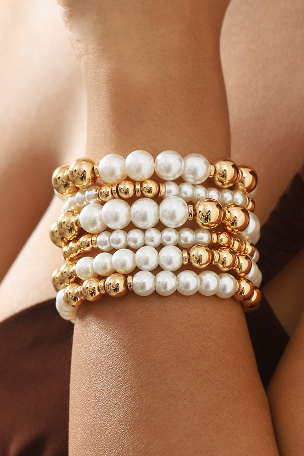 White 5pcs PEARL Beaded Bracelet Set