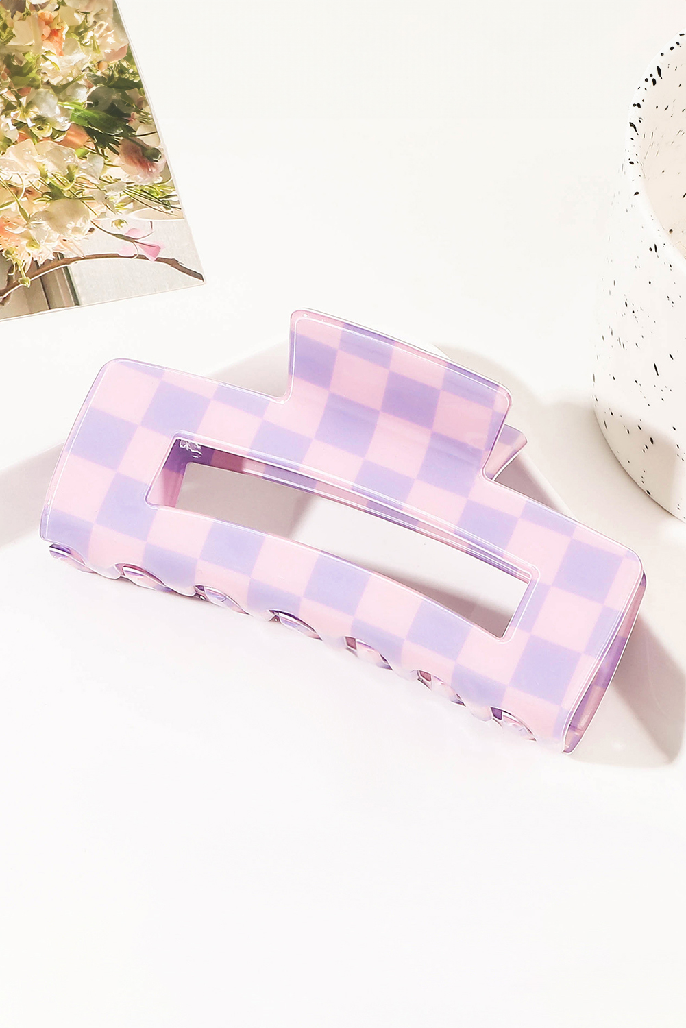 Shewin Wholesale 2024 Hot Wisteria Checkered Print Hollow Out Hair Clip