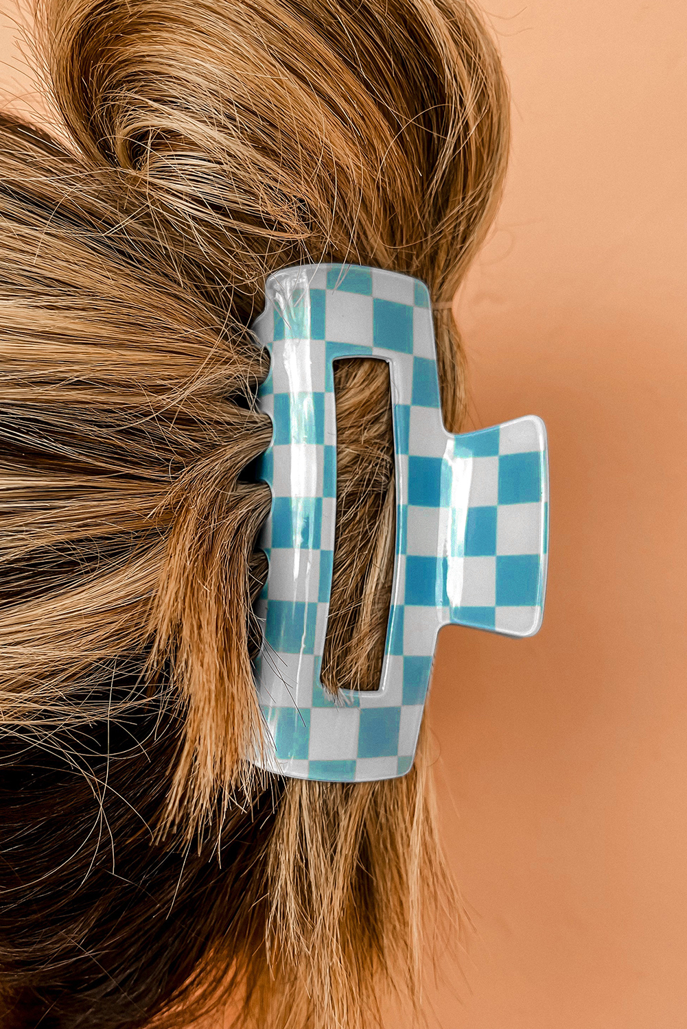 Sky Blue Checkered Print Hollow Out HAIR CLIP