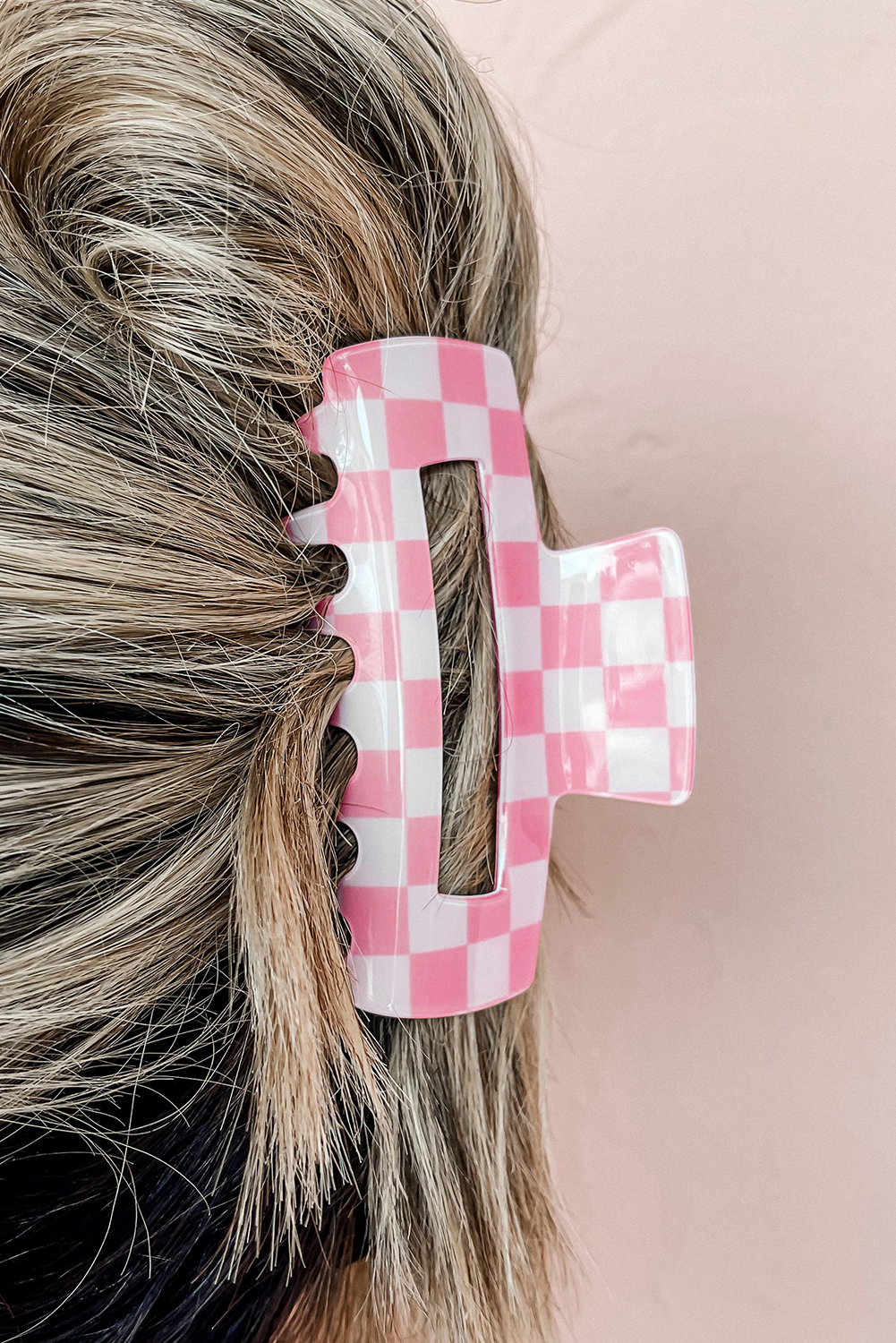 Shewin Wholesale 2024 Hot Sachet Pink Checkered Print Hollow Out Hair Clip