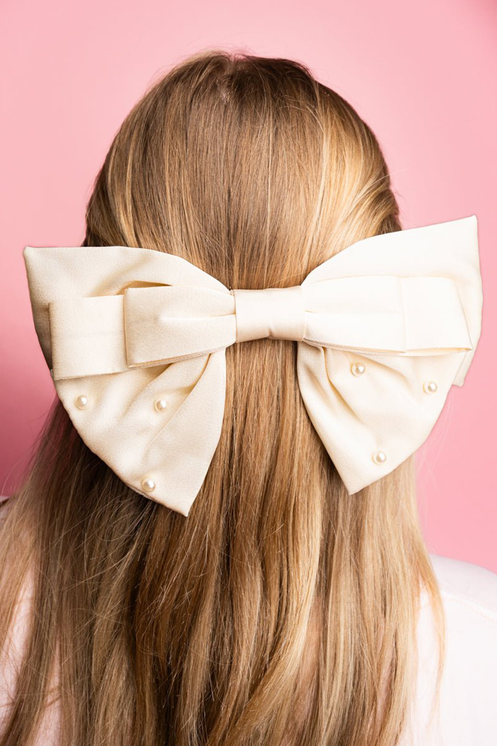 White PEARL Embellished Tiered Satin Bowknot Hair Clip