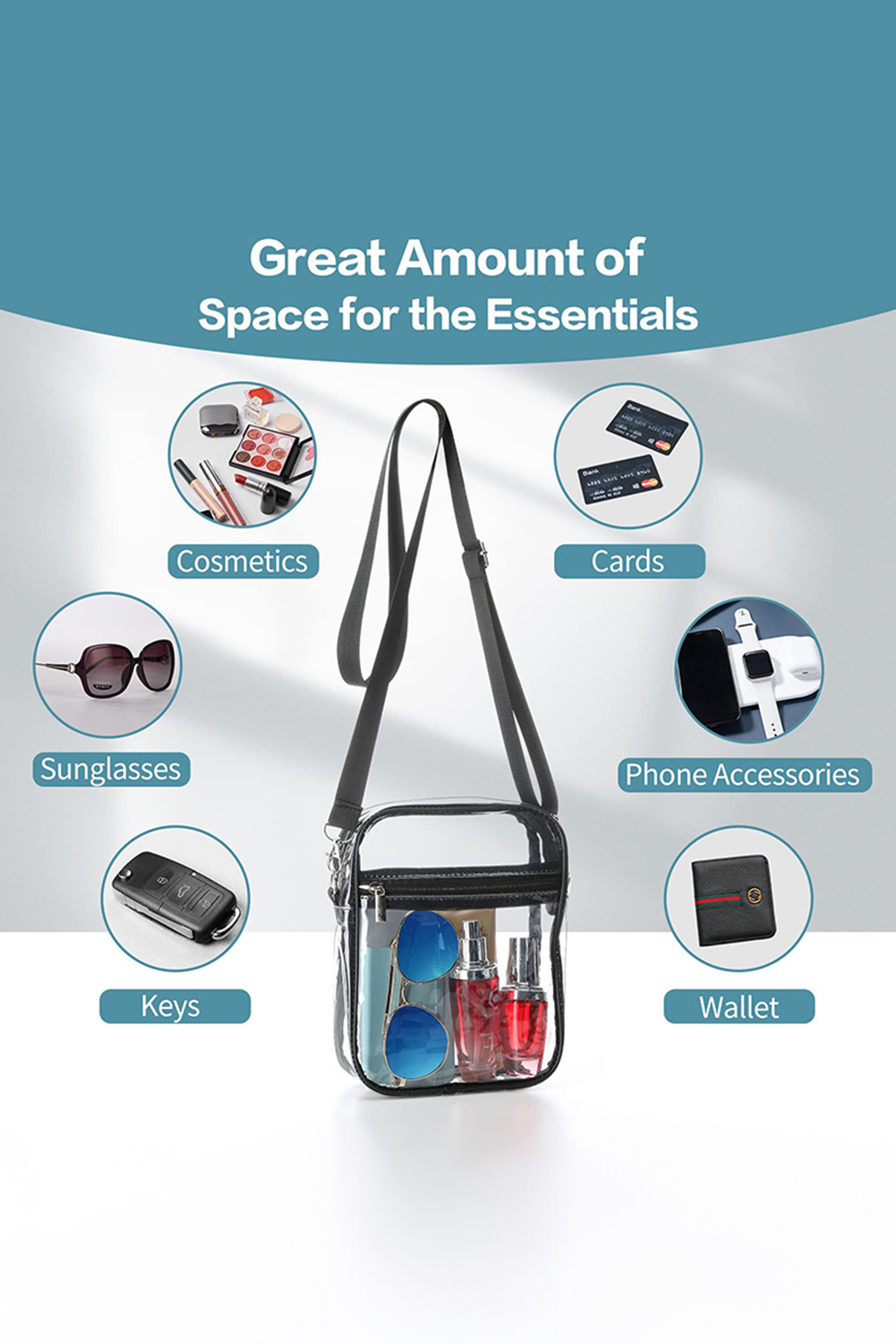 Black Transparent PVC ZIPPER Crossbody Bag