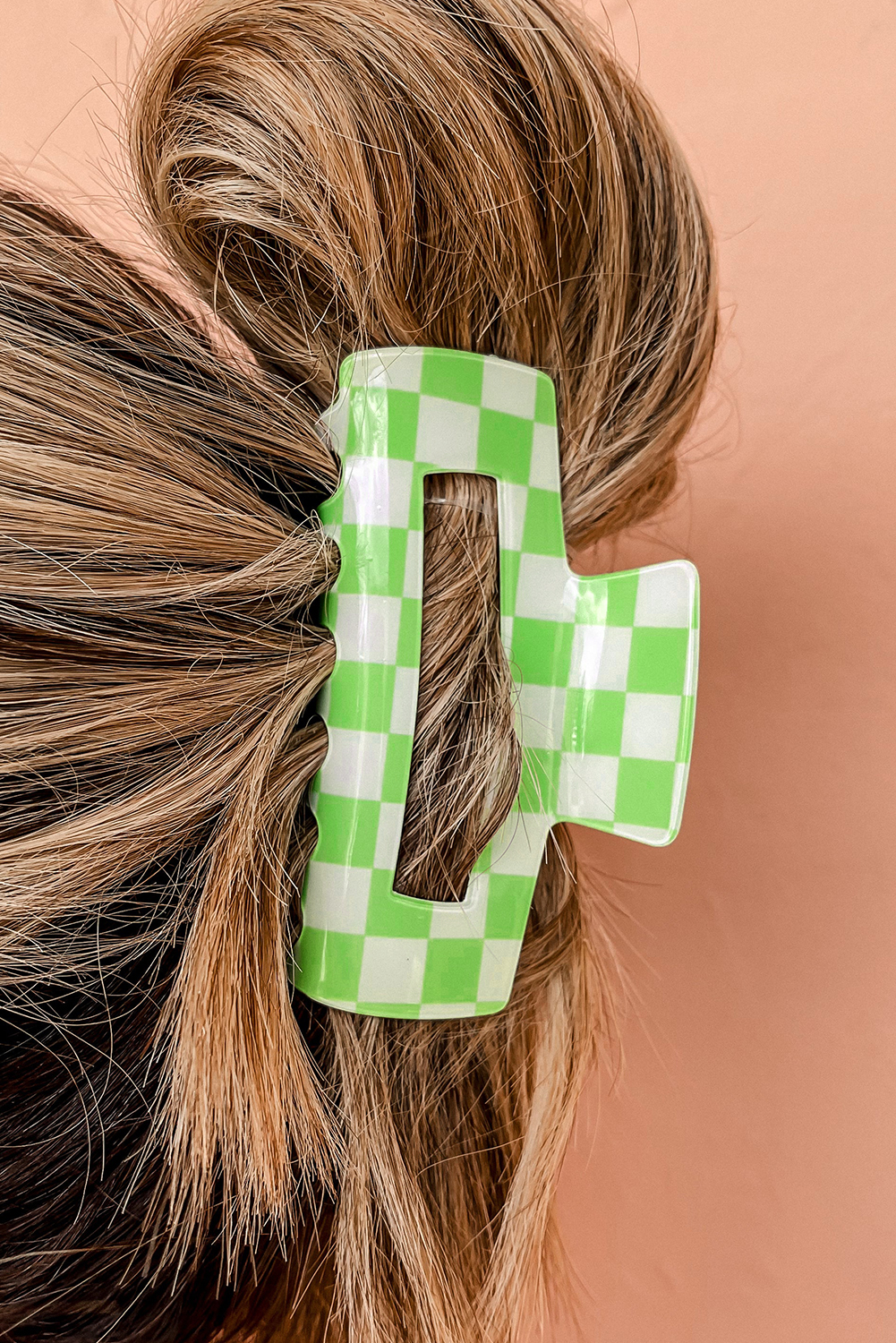 Shewin Wholesale Chic Lady Light Green Checkered Print Hollow Out Hair Clip