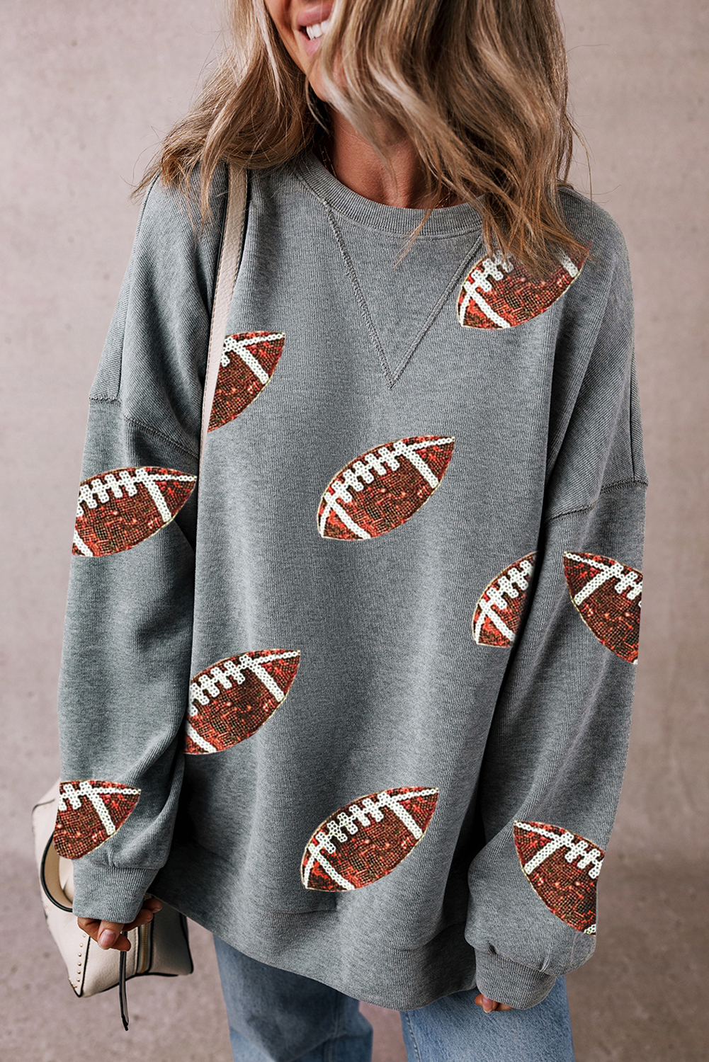 Shewin Wholesale Chic Lady Medium Grey GAME Day Baseball Graphic Sweatshirt