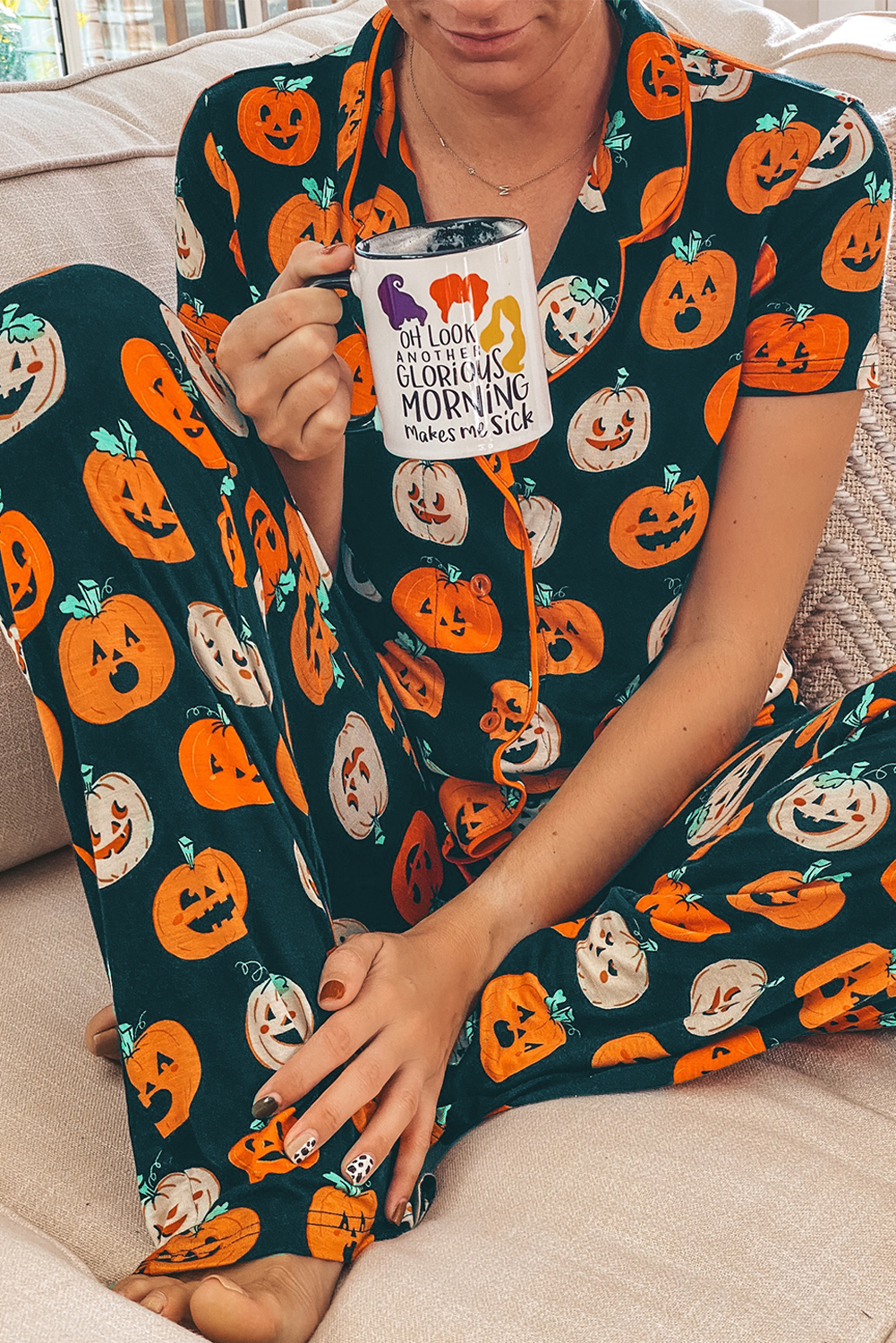 Orange HALLOWEEN Pumpkin Short Sleeve Shirt Pajama Set