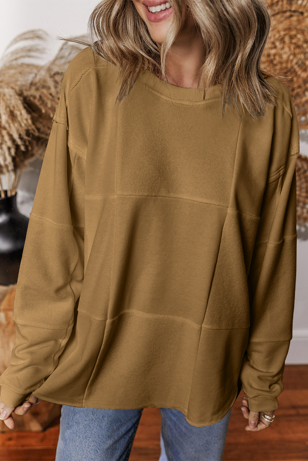 Light Beige Solid Color Drop Shoulder BAGgy Sweatshirt