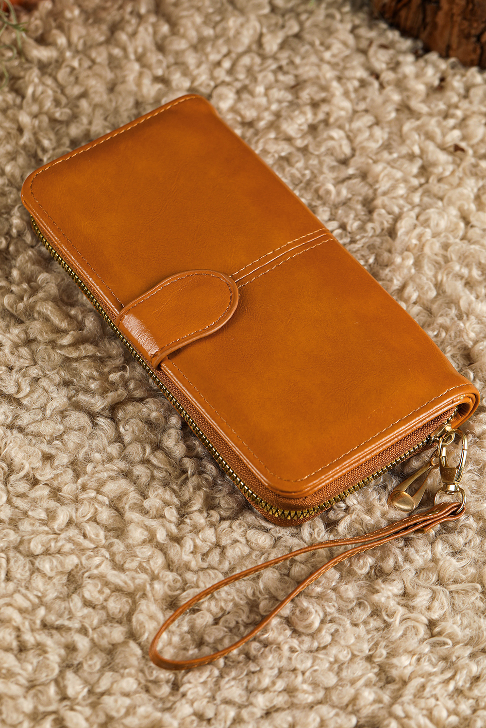 Cinnamon Faux Leather Zip Around Long Wristband WALLET