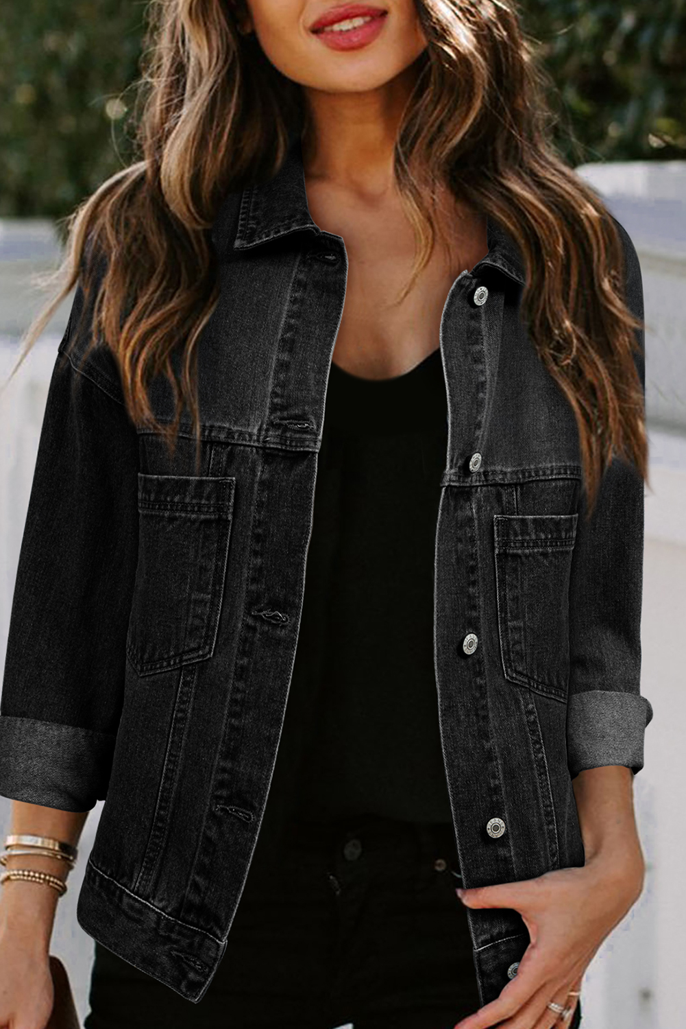 Black Washed Oversized Pocketed Denim JACKET