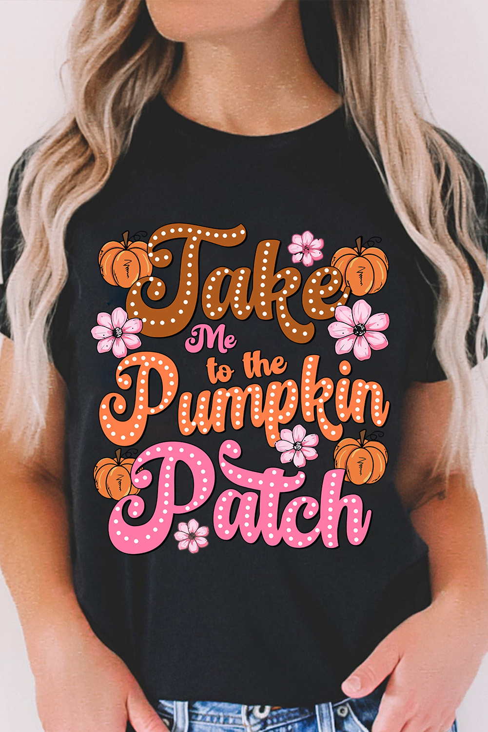 Shewin Wholesale Fall Black Take Me To The Pumpkin Patch FLOWER Graphic Tee