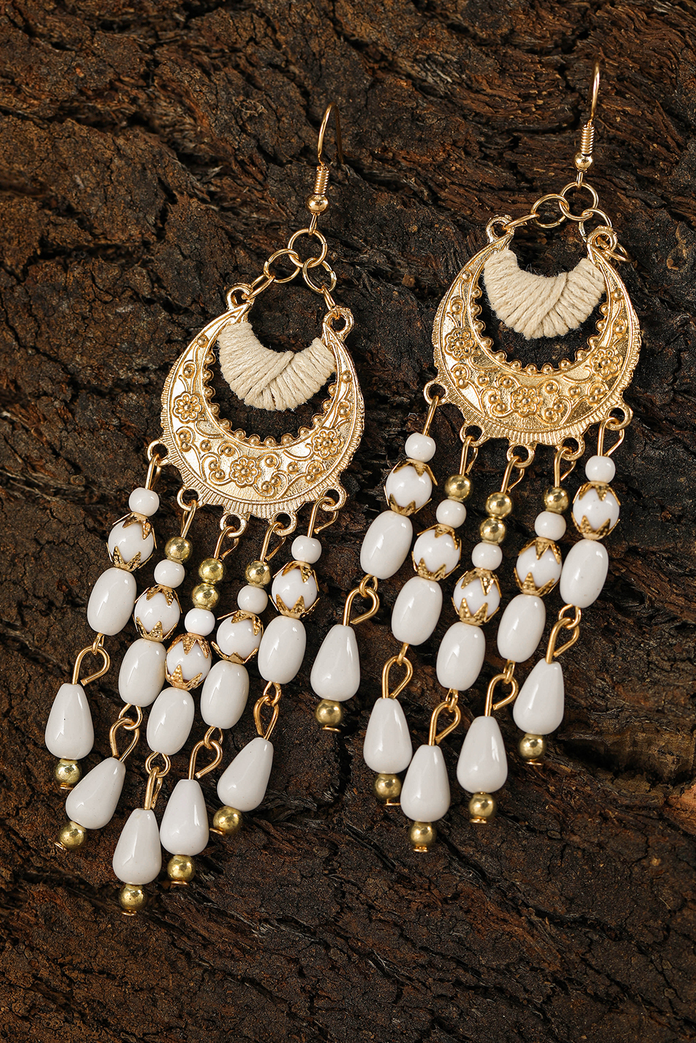 Shewin Wholesale Winter White Boho Metal Beaded Tassel CHARM Earrings