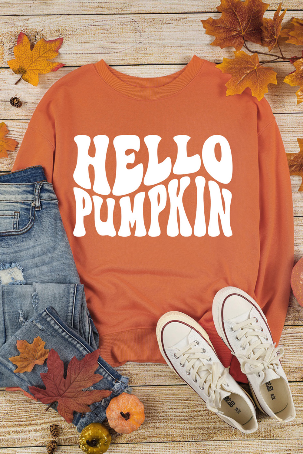 Shewin Wholesale High Quality Orange HALLOWEEN Hello Pumpkin Graphic Drop Shoulder Sweatshirt