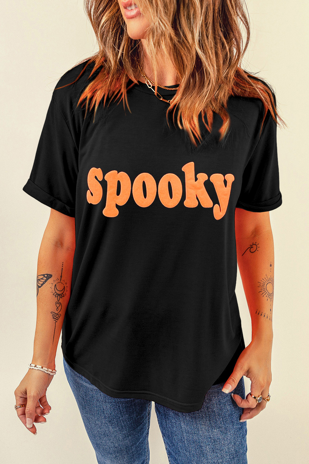 Shewin Wholesale Bulk Black Casual HALLOWEEN Spooky Graphic Crew Neck Tee