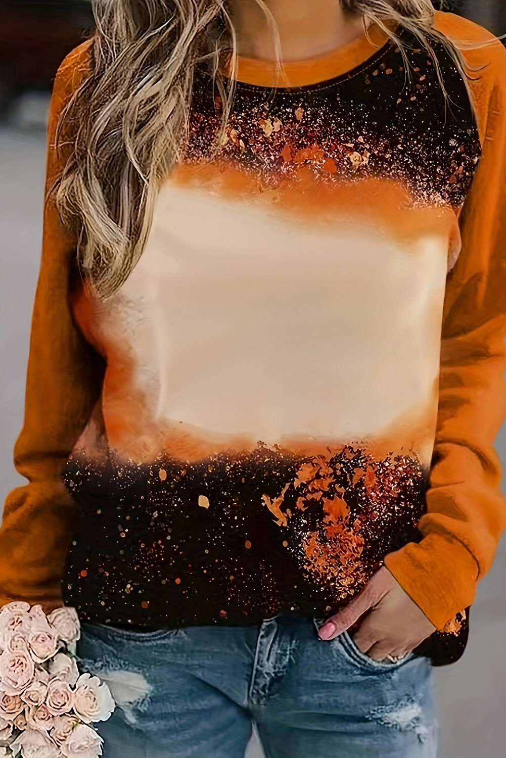 GOLD Flame Bleached Raglan Sleeve Top