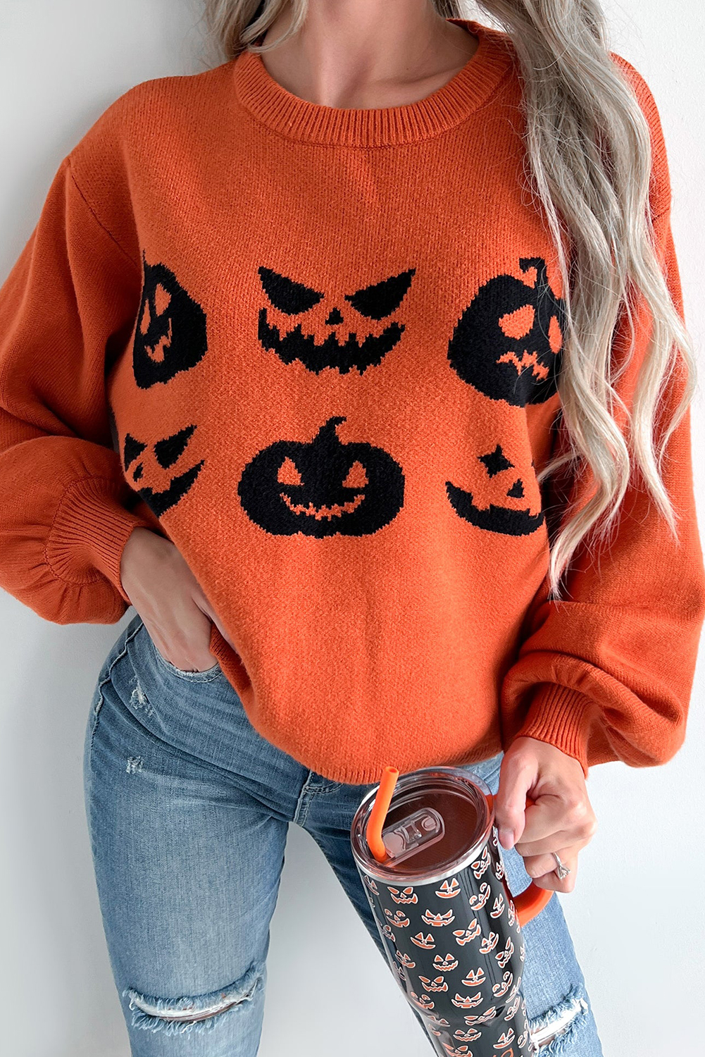 Orange HALLOWEEN Pumpkin Jack-O-Lantern Sweater