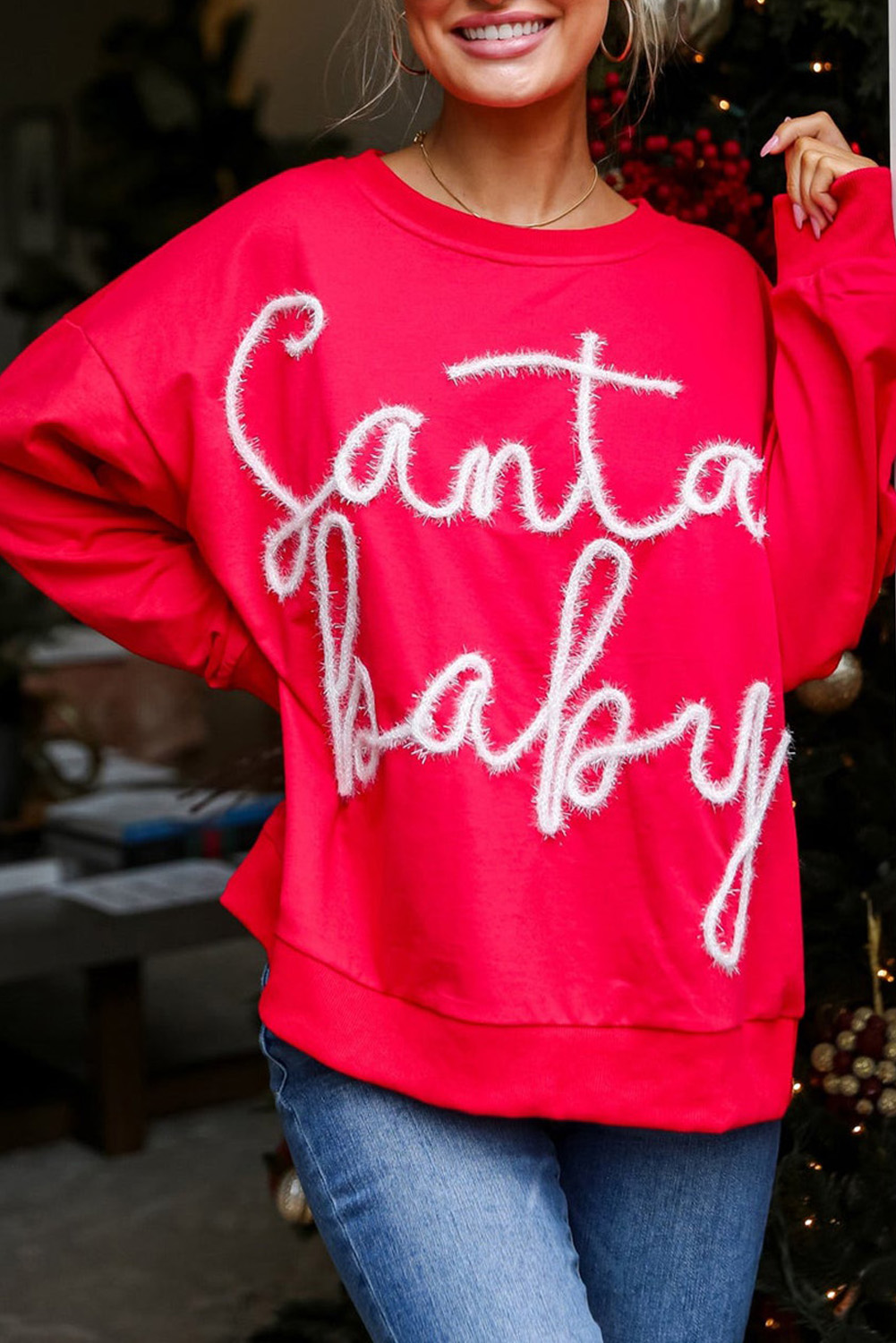 Fiery Red Christmas Tinsel Santa BABY Graphic Sweatshirt