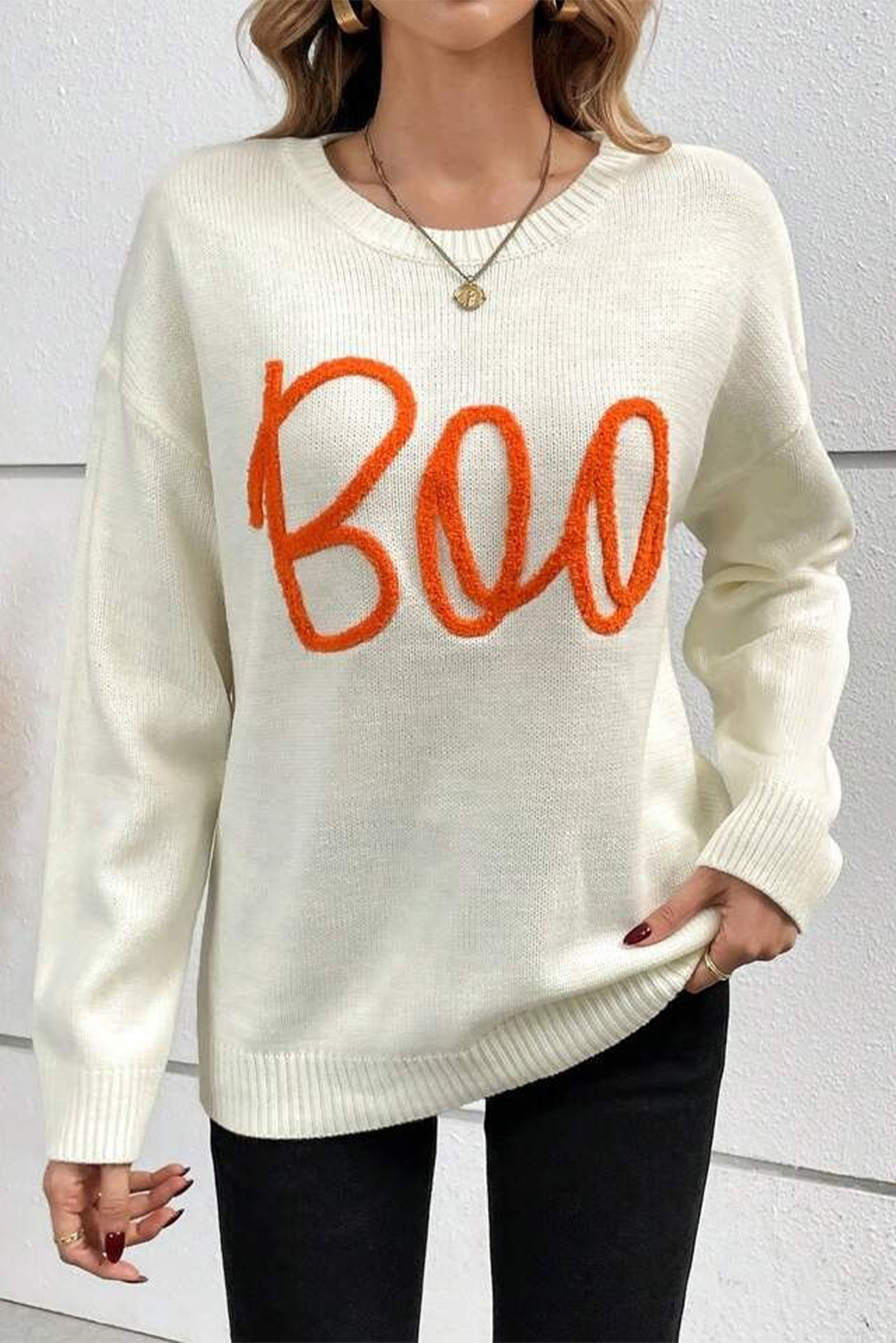 Apricot HALLOWEEN Boo Drop Shoulder Knit Sweater