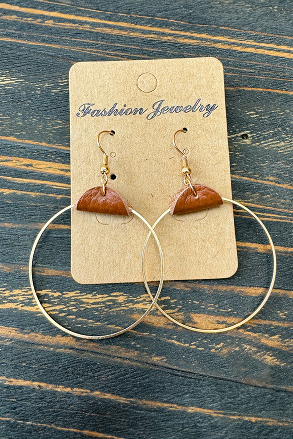 Shewin Wholesale Distributor Chestnut PU Leather HOOP EARRINGS