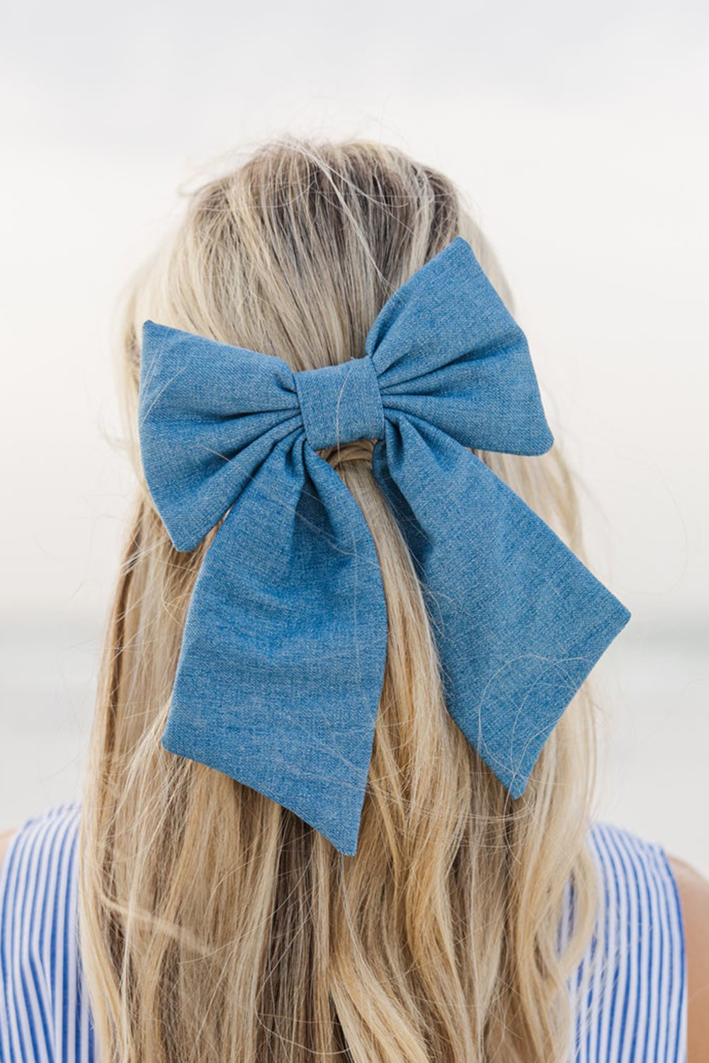 Shewin Wholesale Suppliers Sky Blue Solid Color Sweet Big Bowknot HAIR Clip