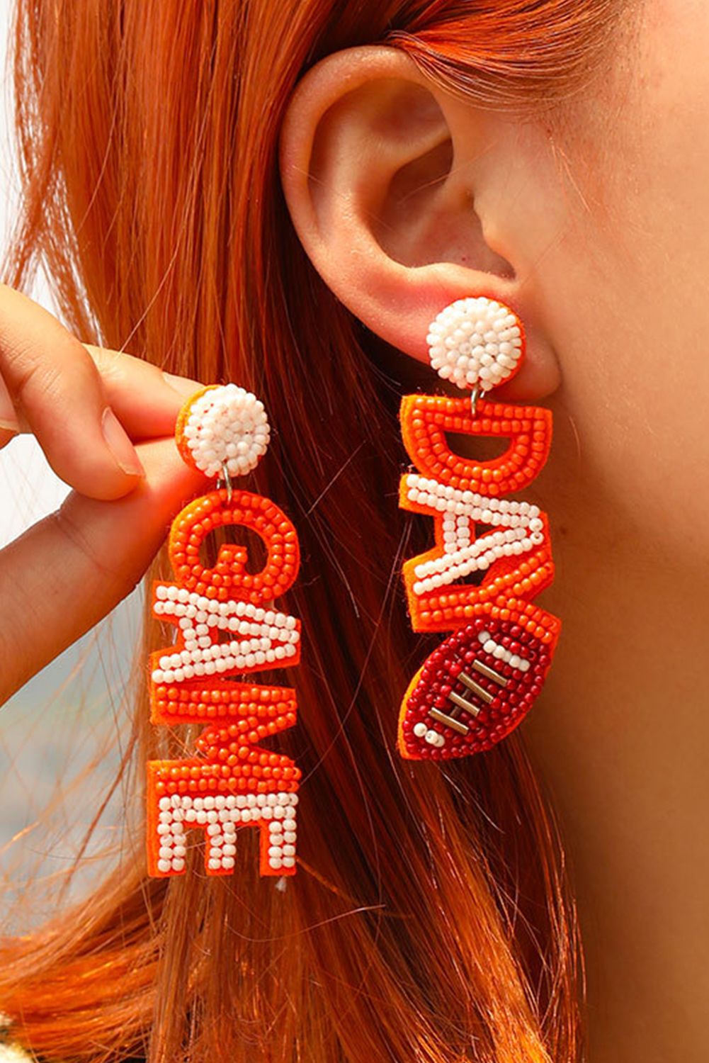 Shewin Wholesale Suppliers Orange GAME DAY Rugby Rice BEAD Dangle Stud Earrings